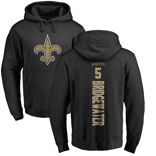 Men New Orleans Saints Black Teddy Bridgewater Backer NFL Football #5 Pullover Hoodie Sweatshirts